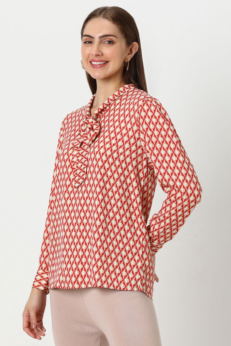 بلوزة نسائية بطبعات ورباط على الرقبة