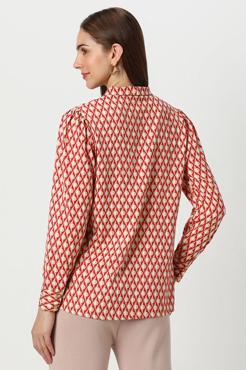 بلوزة نسائية بطبعات ورباط على الرقبة