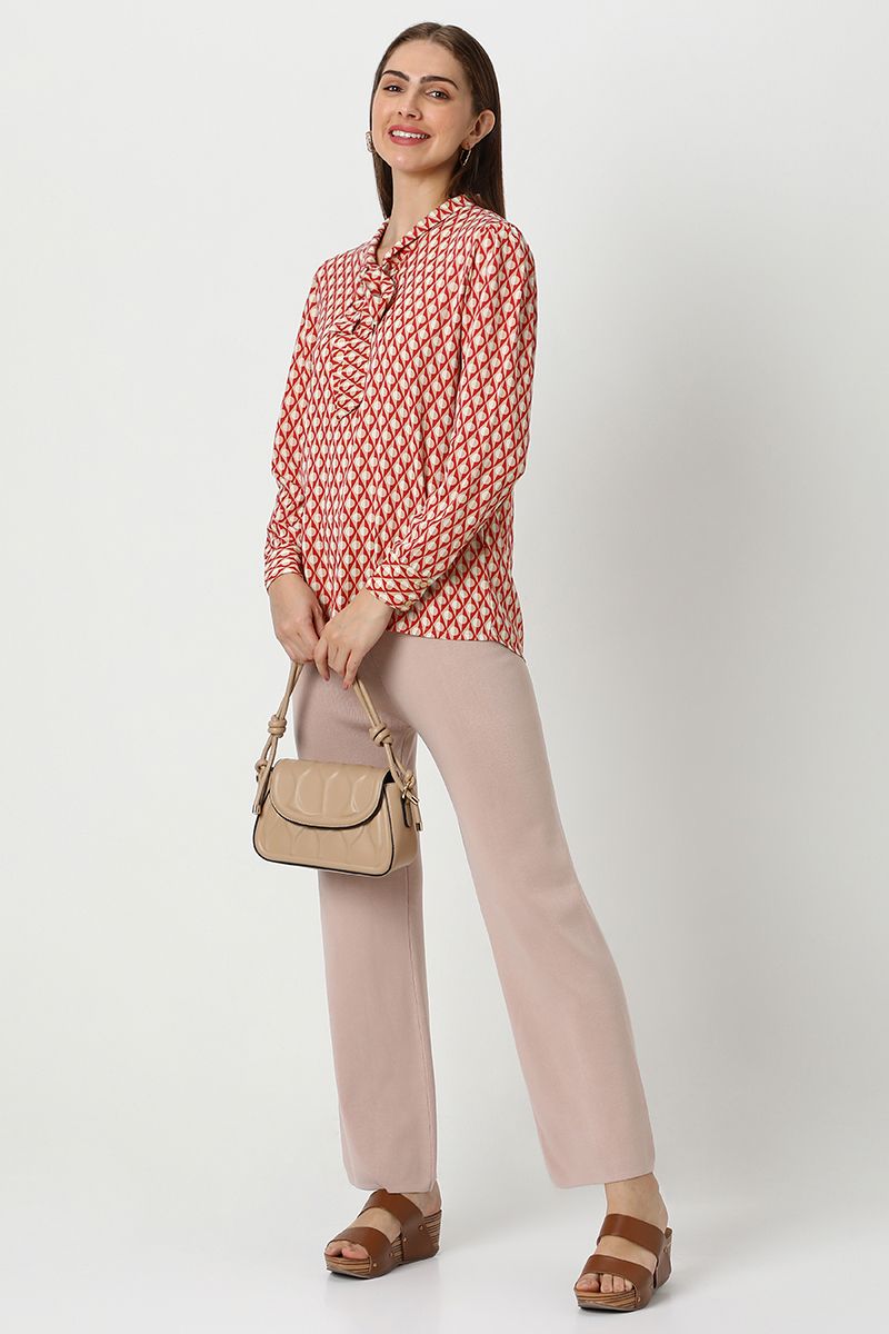 بلوزة نسائية بطبعات ورباط على الرقبة