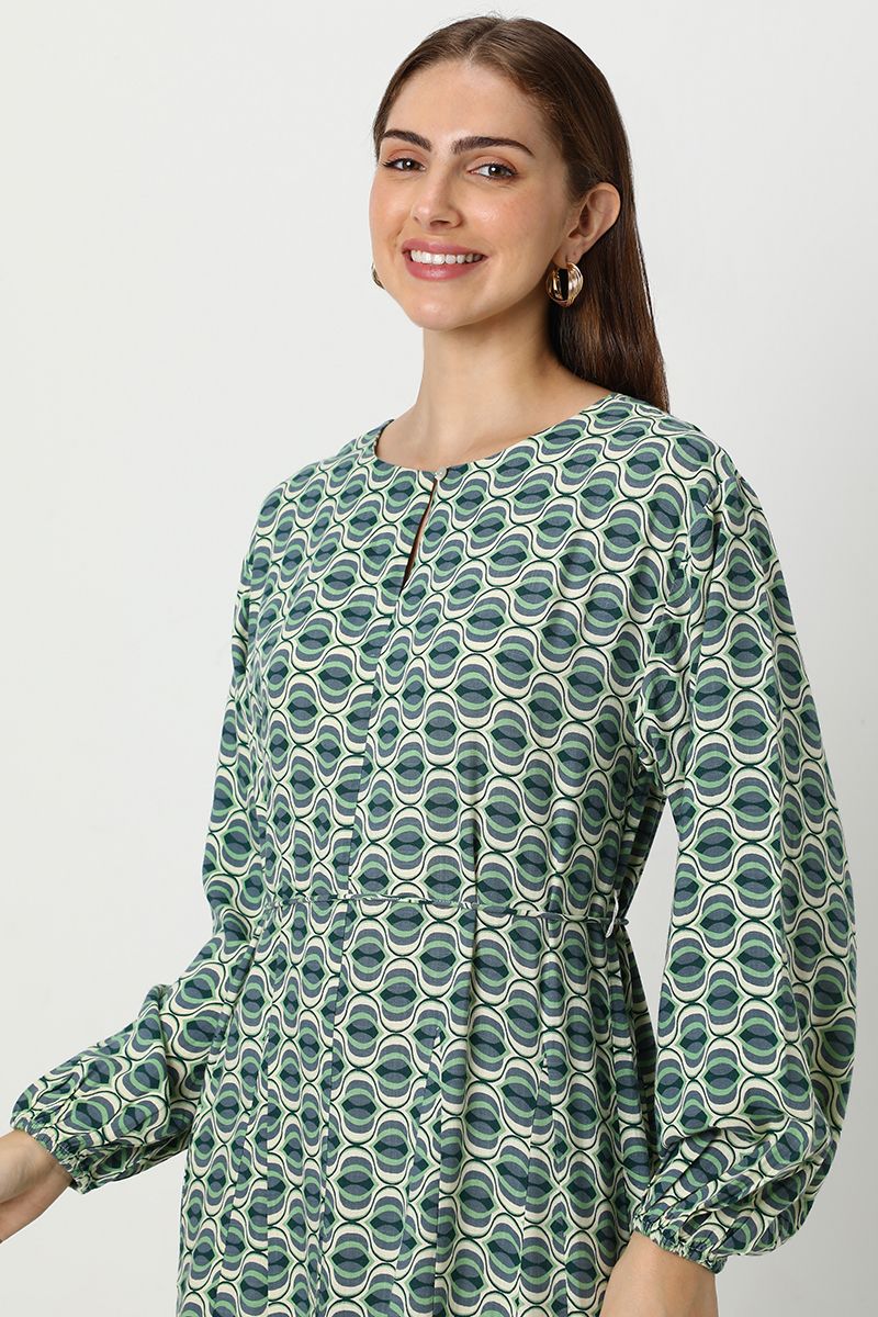 printed women dress with waist strap