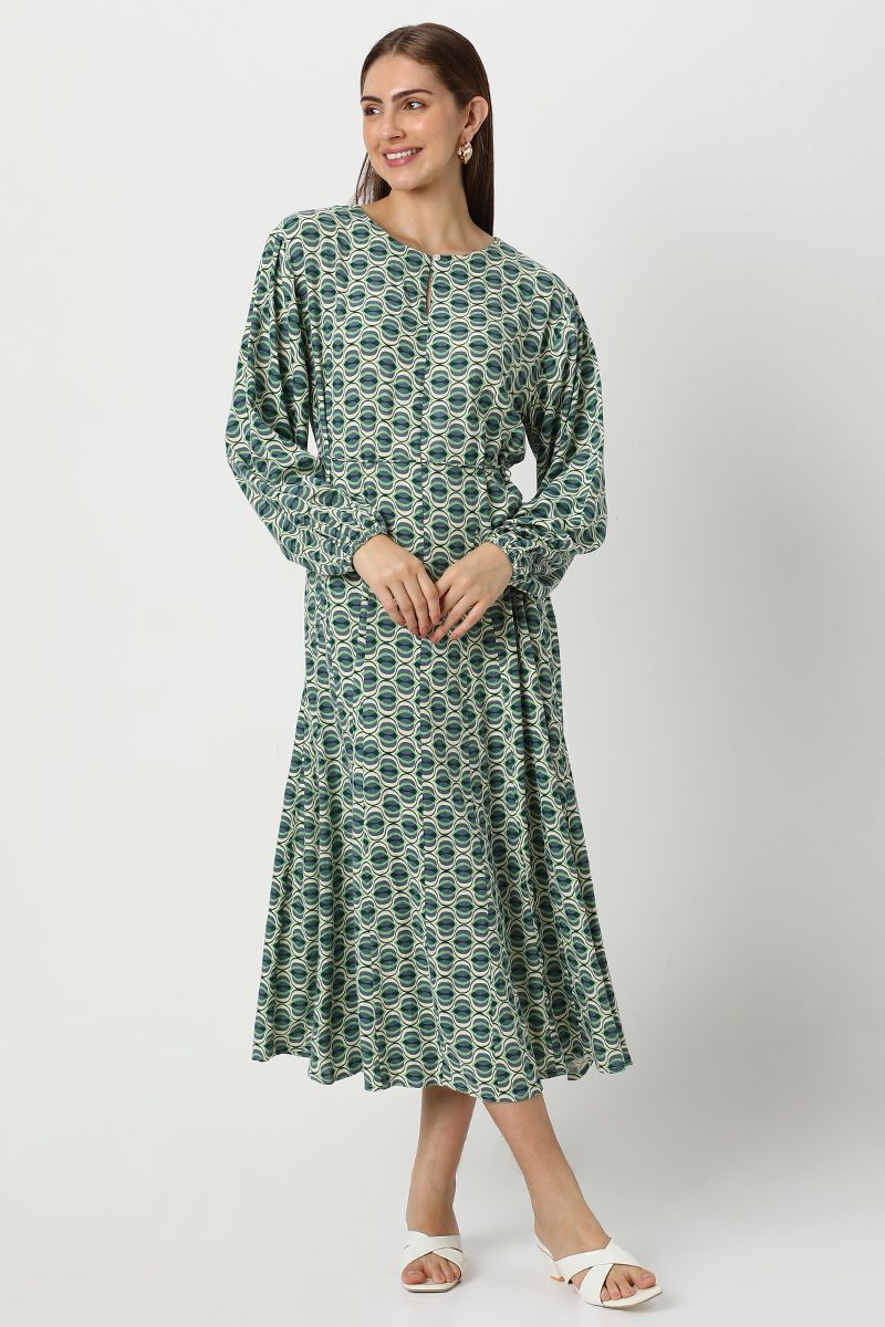 printed women dress with waist strap