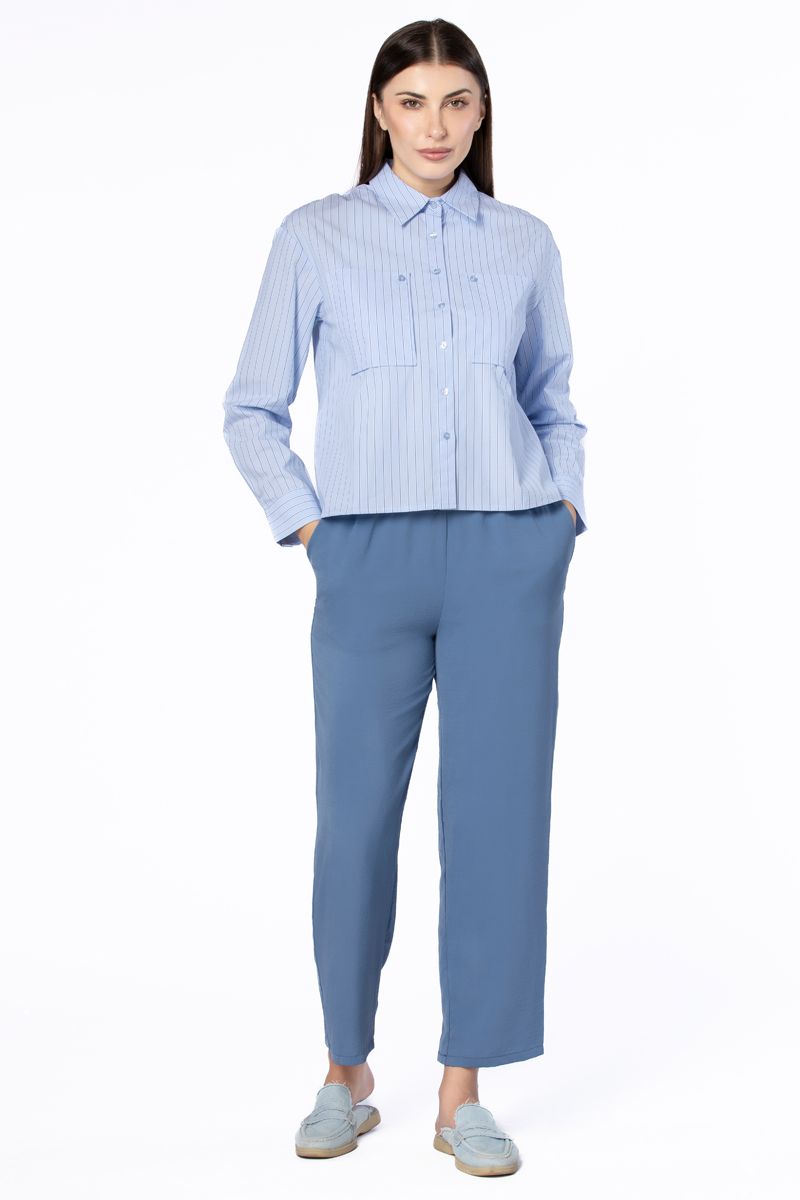 قميص نسائي مخطط بقصة قصيرة