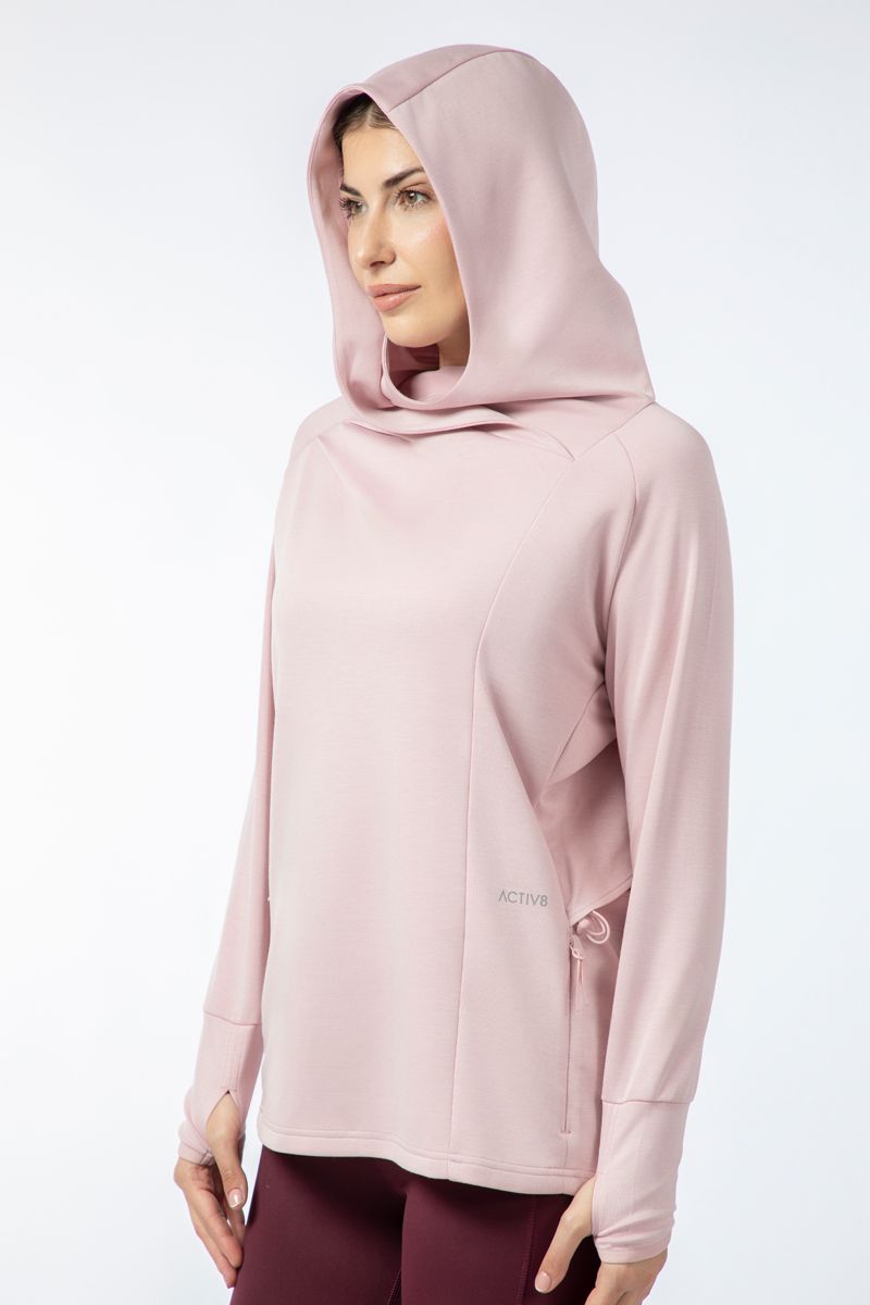 activewear women hoodie with side drawstrings
