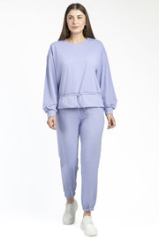 solid colored women sweatshirt with waist drawstring