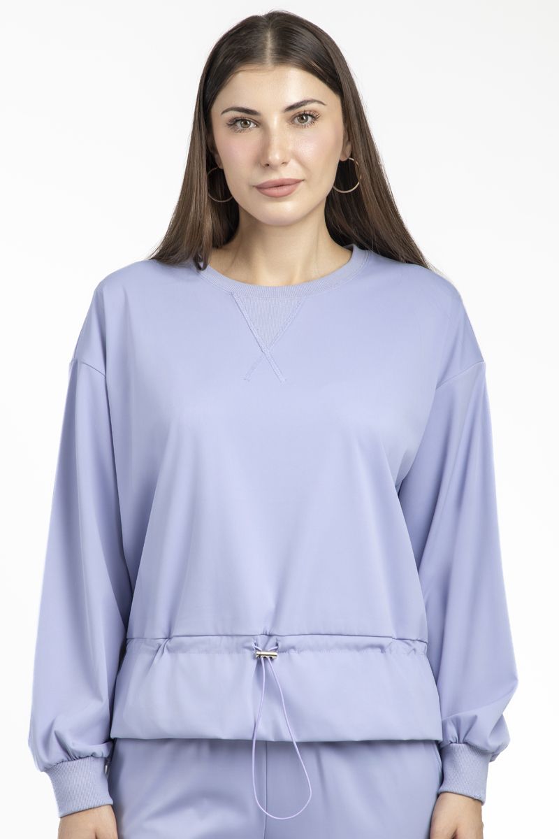 solid colored women sweatshirt with waist drawstring