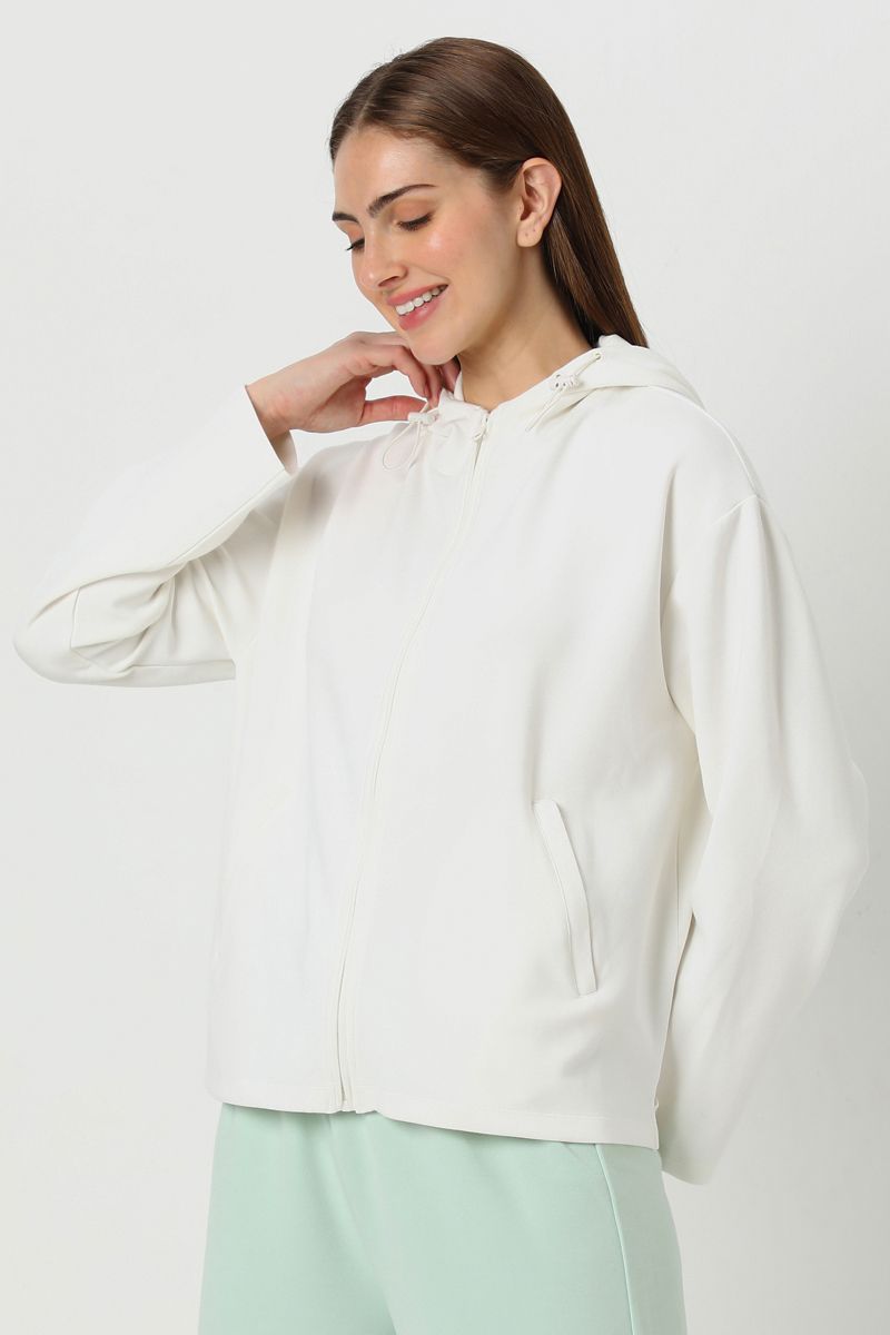 zip through solid colored women track jacket