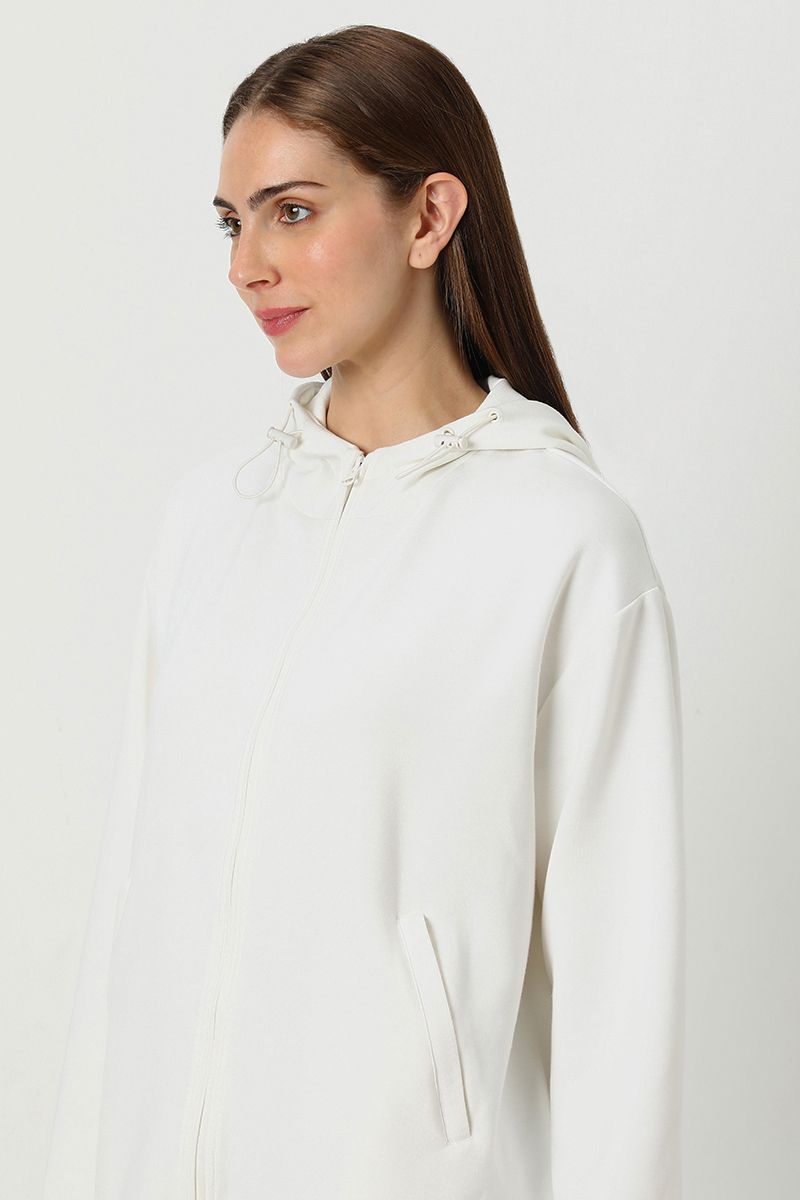 zip through solid colored women track jacket