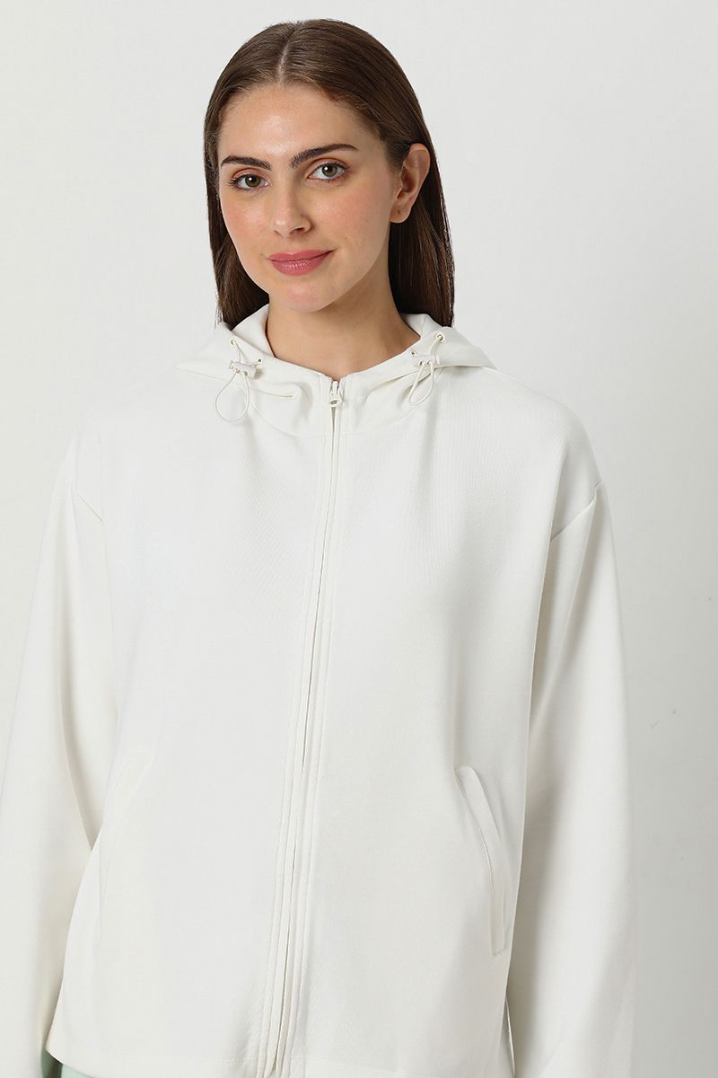 zip through solid colored women track jacket