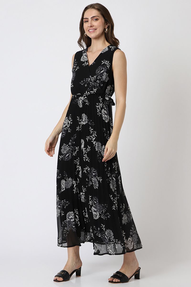 فستان نسائي ماكسي بنمط لف وبطبعات