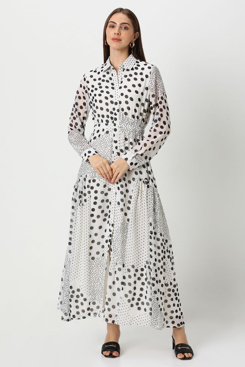 فستان نسائي ماكسي بنمط قميص وبطبعات