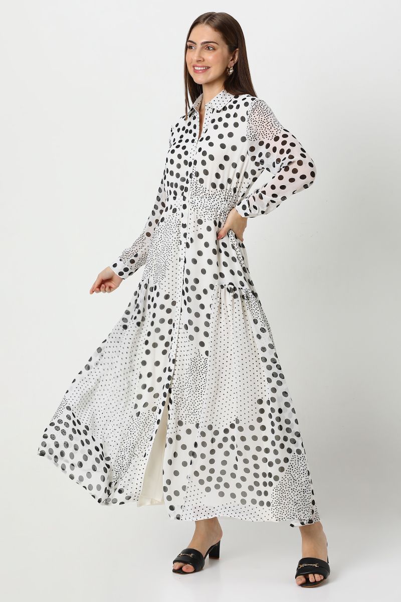 فستان نسائي ماكسي بنمط قميص وبطبعات