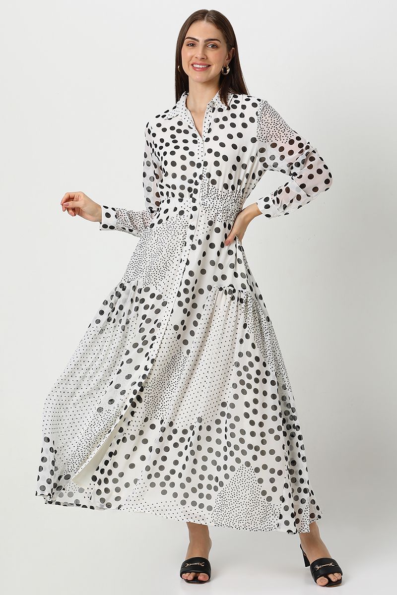 فستان نسائي ماكسي بنمط قميص وبطبعات