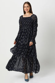 فستان نسائي شيفون طبقات بنقشة ميتاليك