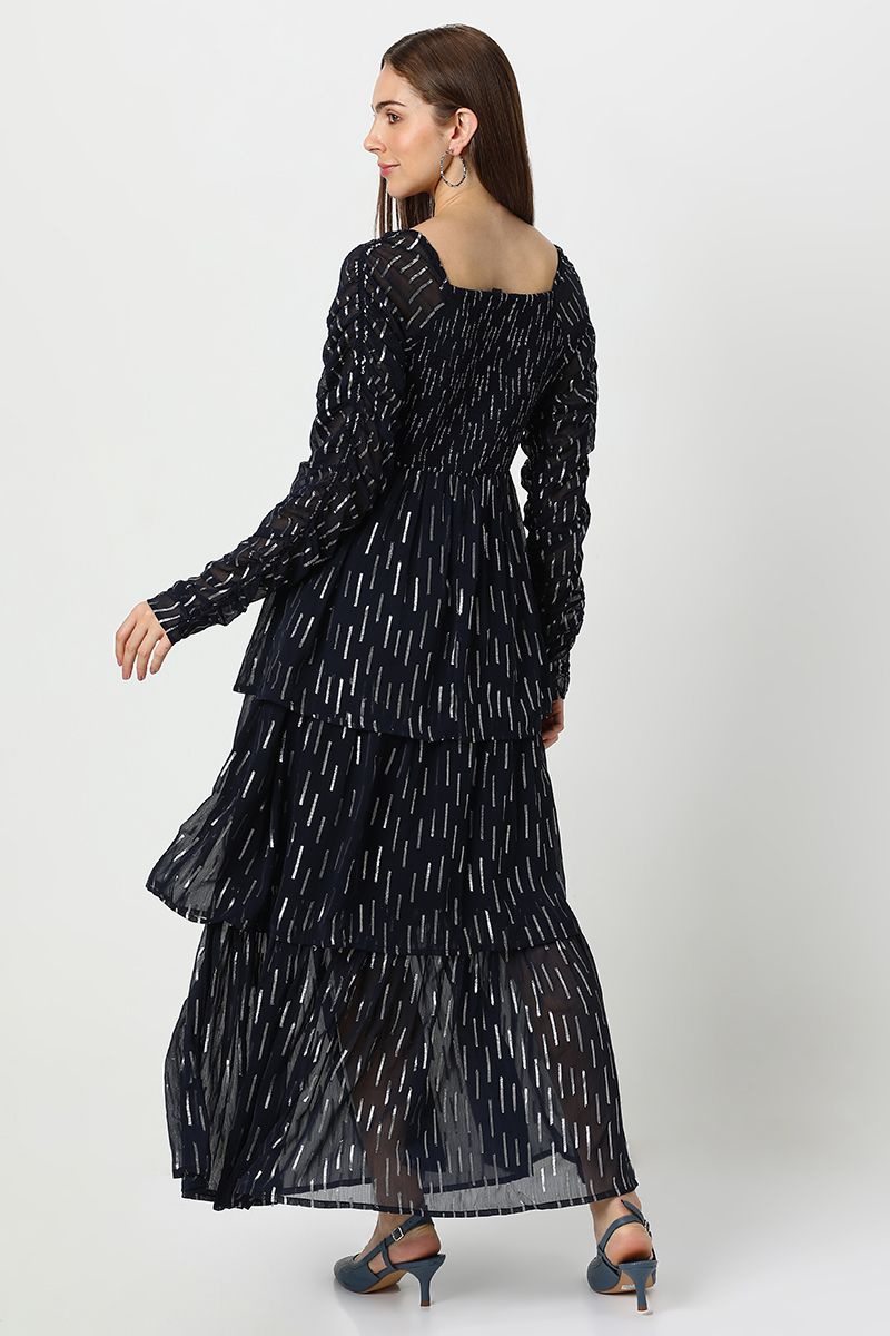 فستان نسائي شيفون طبقات بنقشة ميتاليك