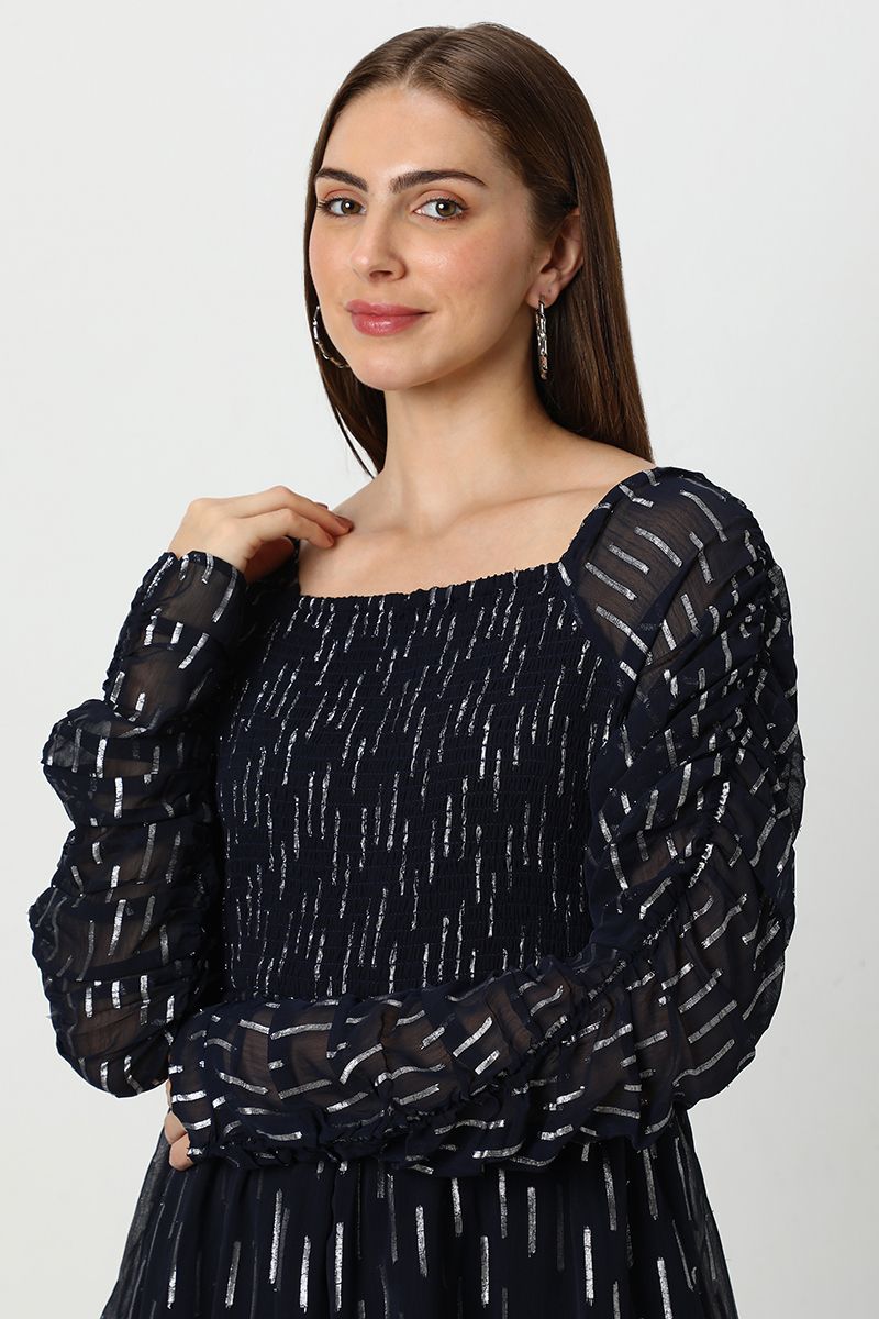 فستان نسائي شيفون طبقات بنقشة ميتاليك