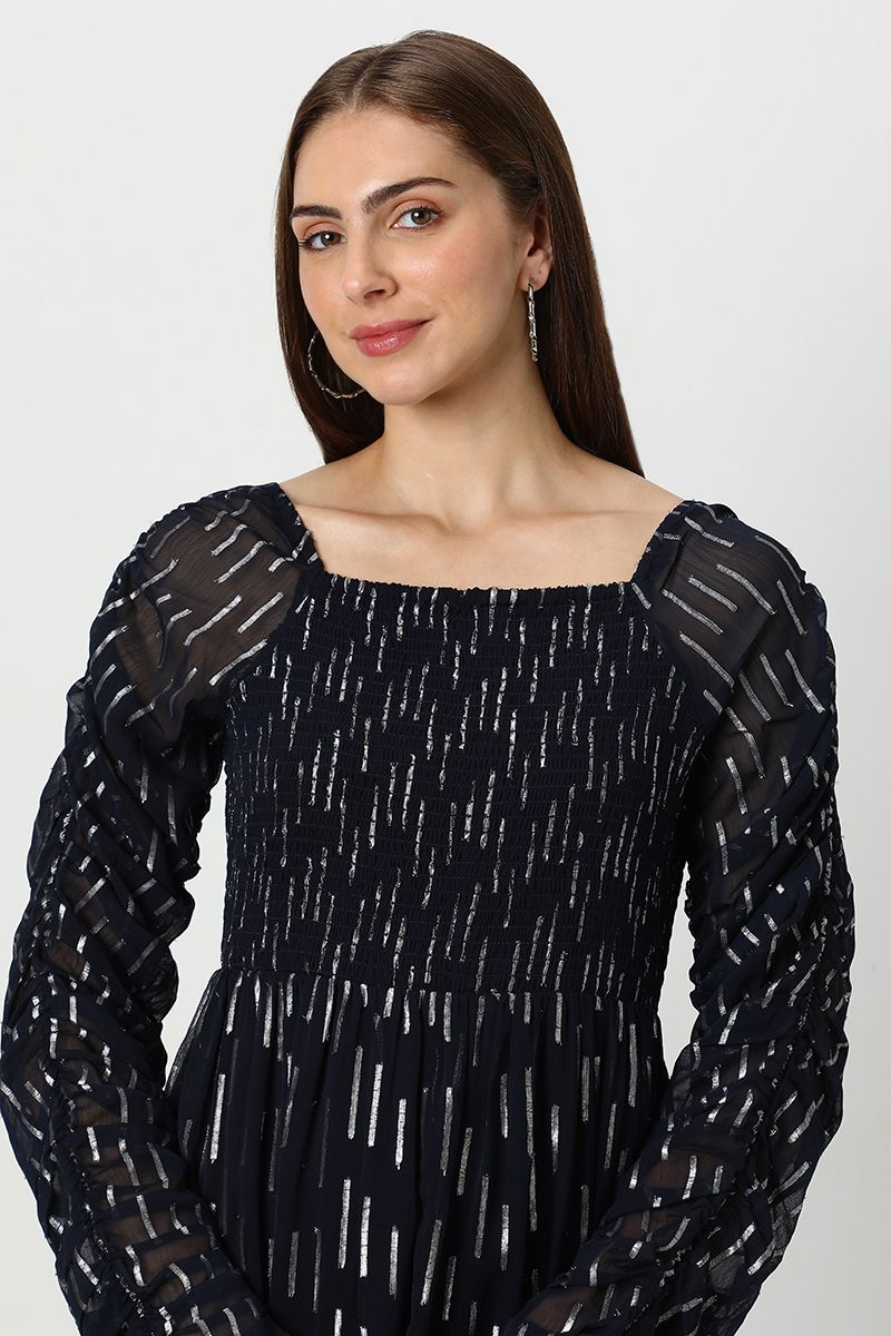 فستان نسائي شيفون طبقات بنقشة ميتاليك