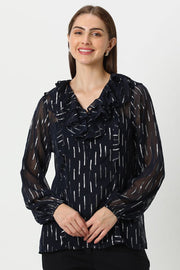 بلوزة نسائية شيفون بنقشة ميتاليك