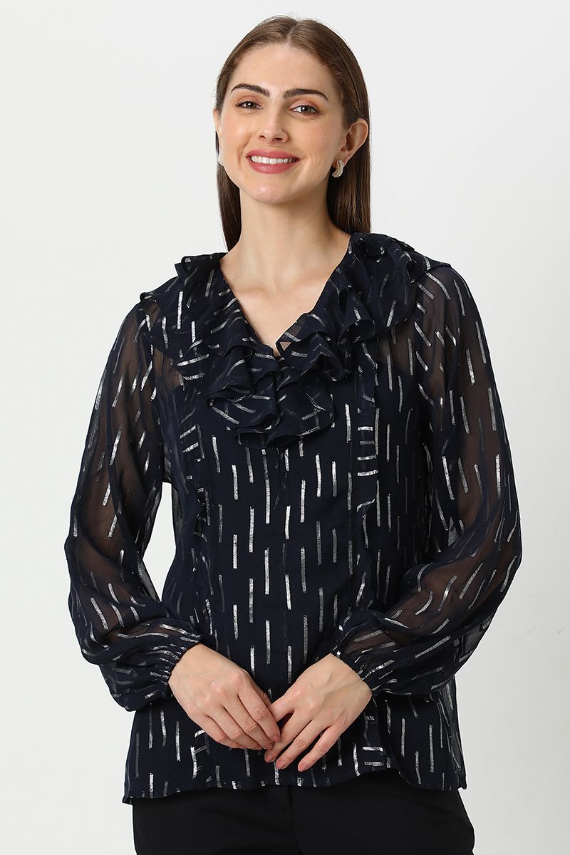بلوزة نسائية شيفون بنقشة ميتاليك