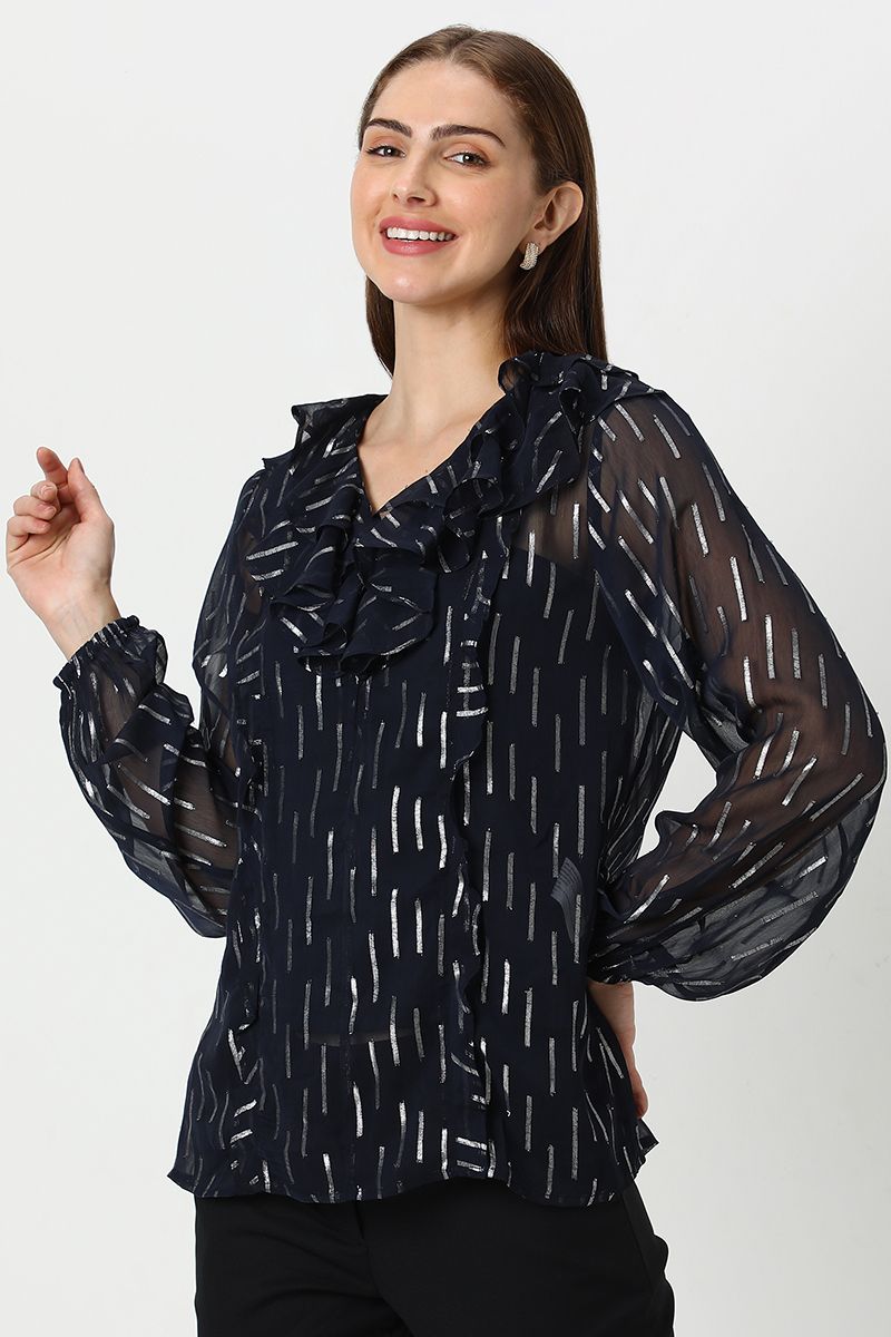 بلوزة نسائية شيفون بنقشة ميتاليك