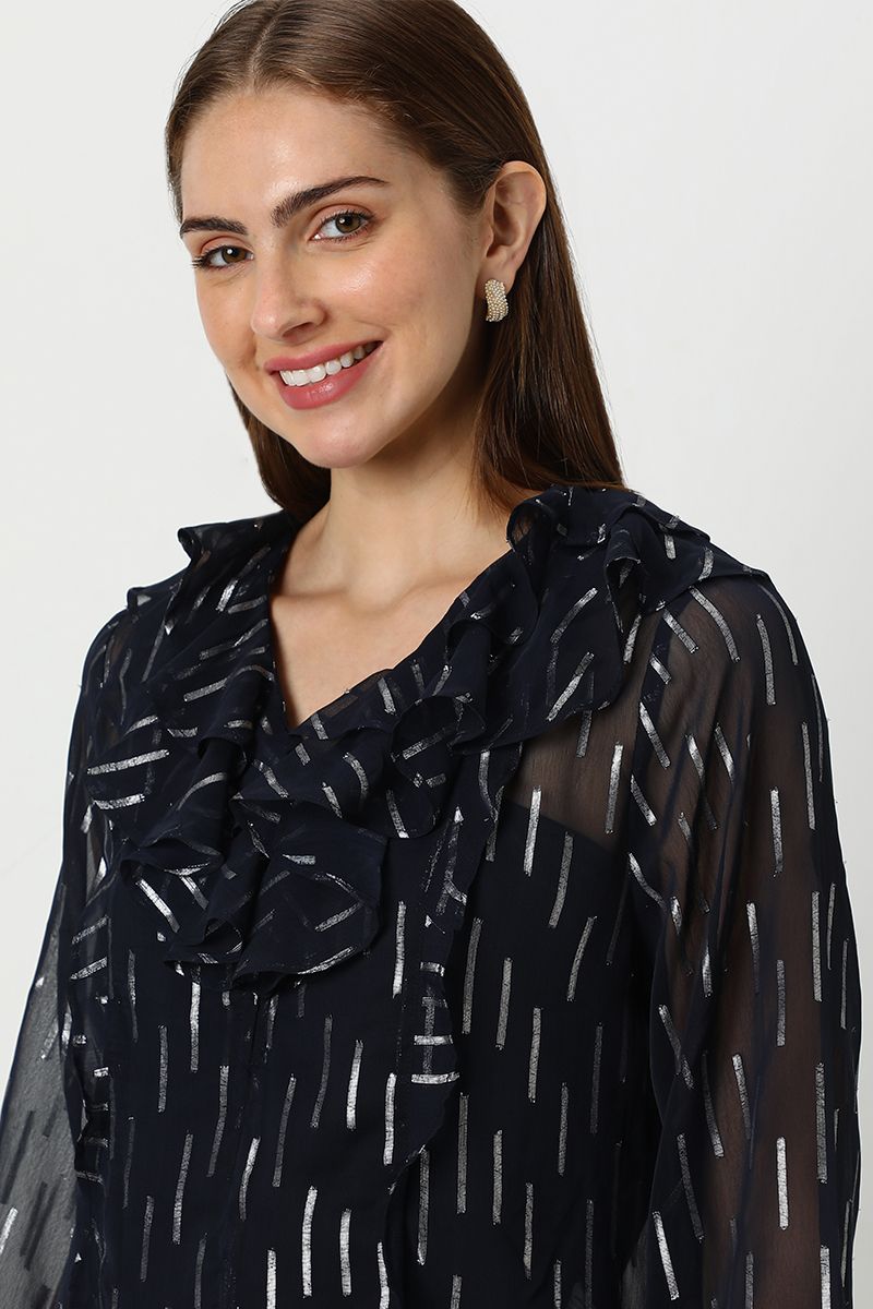 بلوزة نسائية شيفون بنقشة ميتاليك