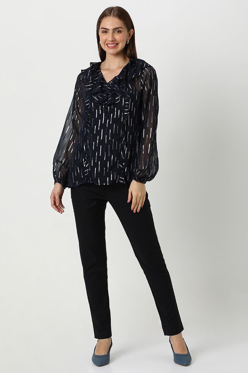 بلوزة نسائية شيفون بنقشة ميتاليك