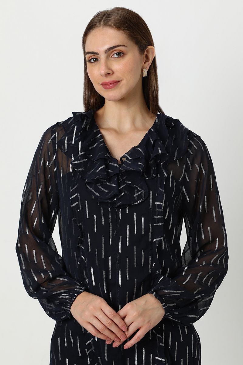 بلوزة نسائية شيفون بنقشة ميتاليك