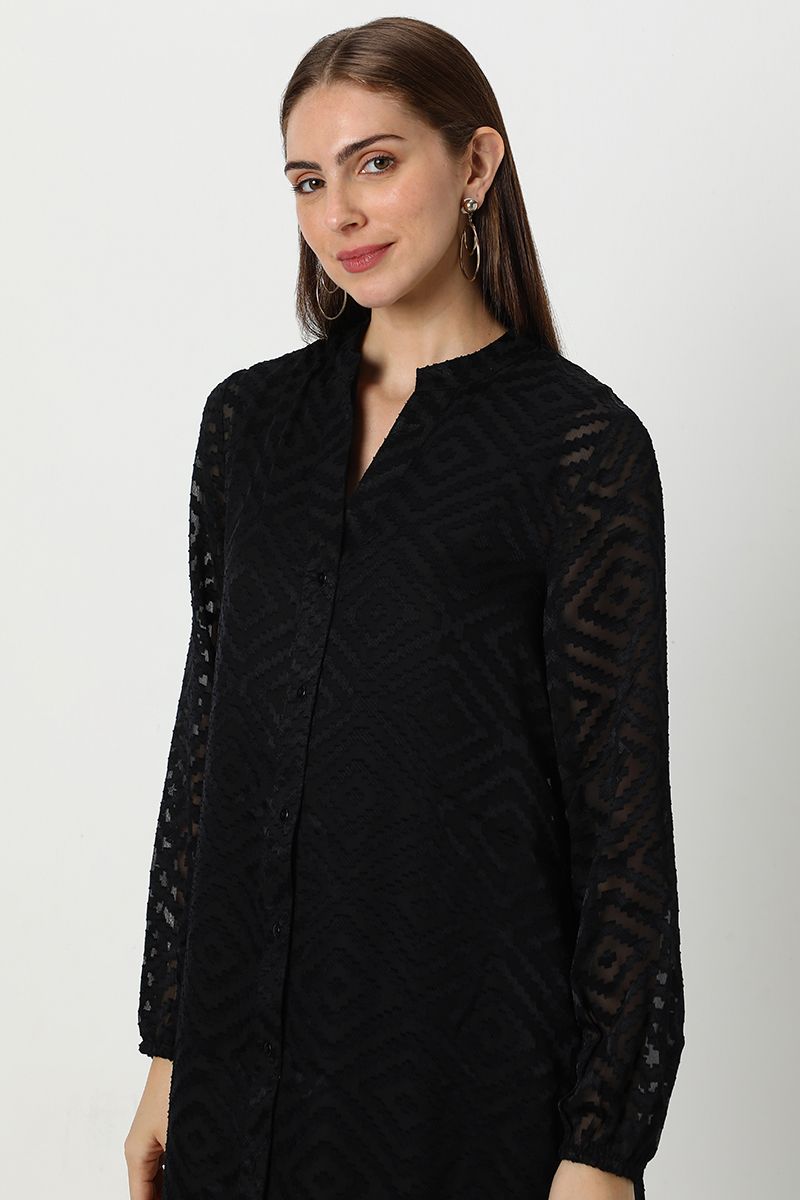 فستان نسائي بنمط قميص بخامة شيفون منقوش