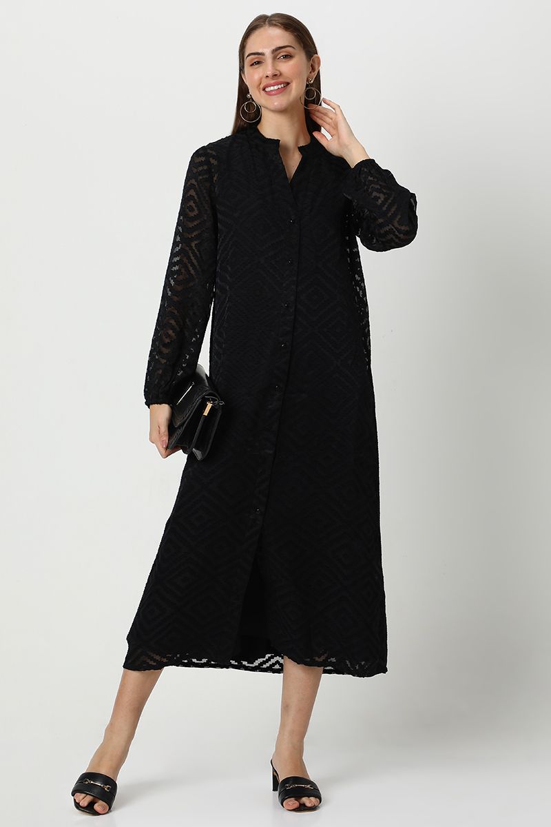 فستان نسائي بنمط قميص بخامة شيفون منقوش