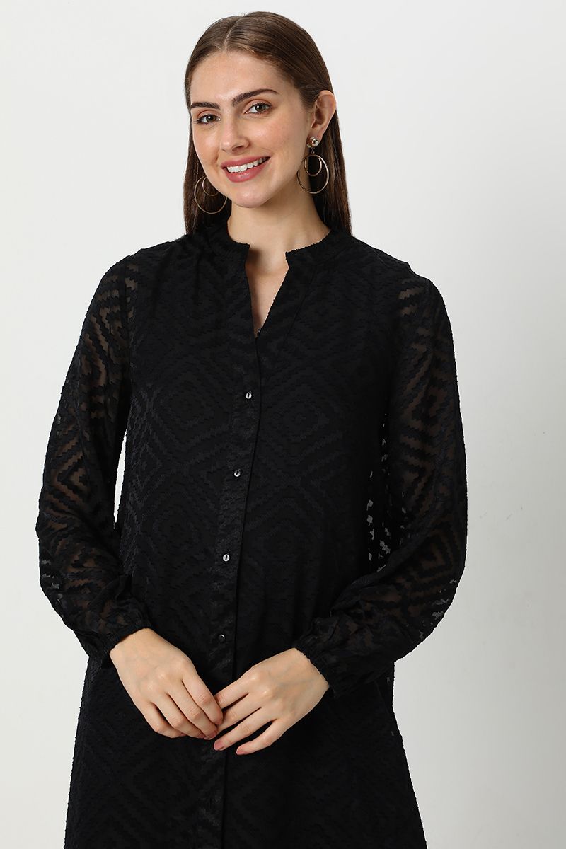 فستان نسائي بنمط قميص بخامة شيفون منقوش