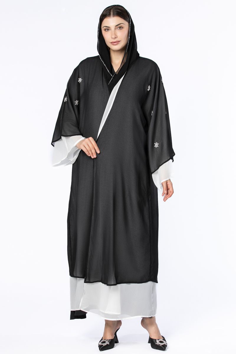contrast layered outwear women abaya