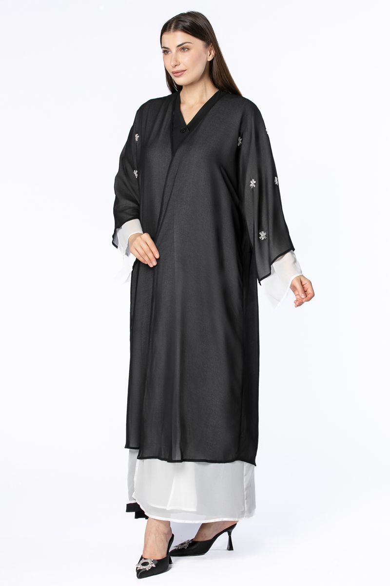 contrast layered outwear women abaya