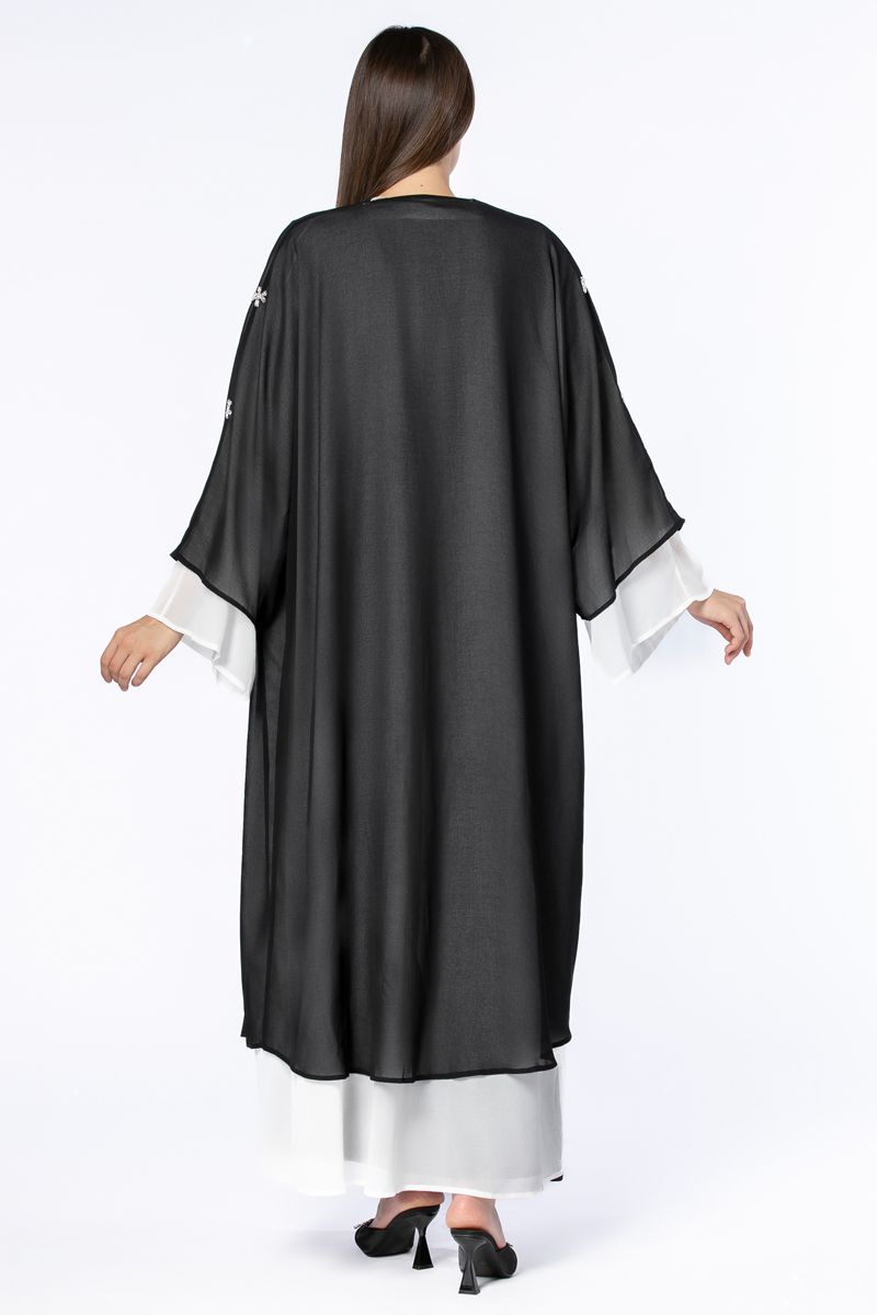 contrast layered outwear women abaya