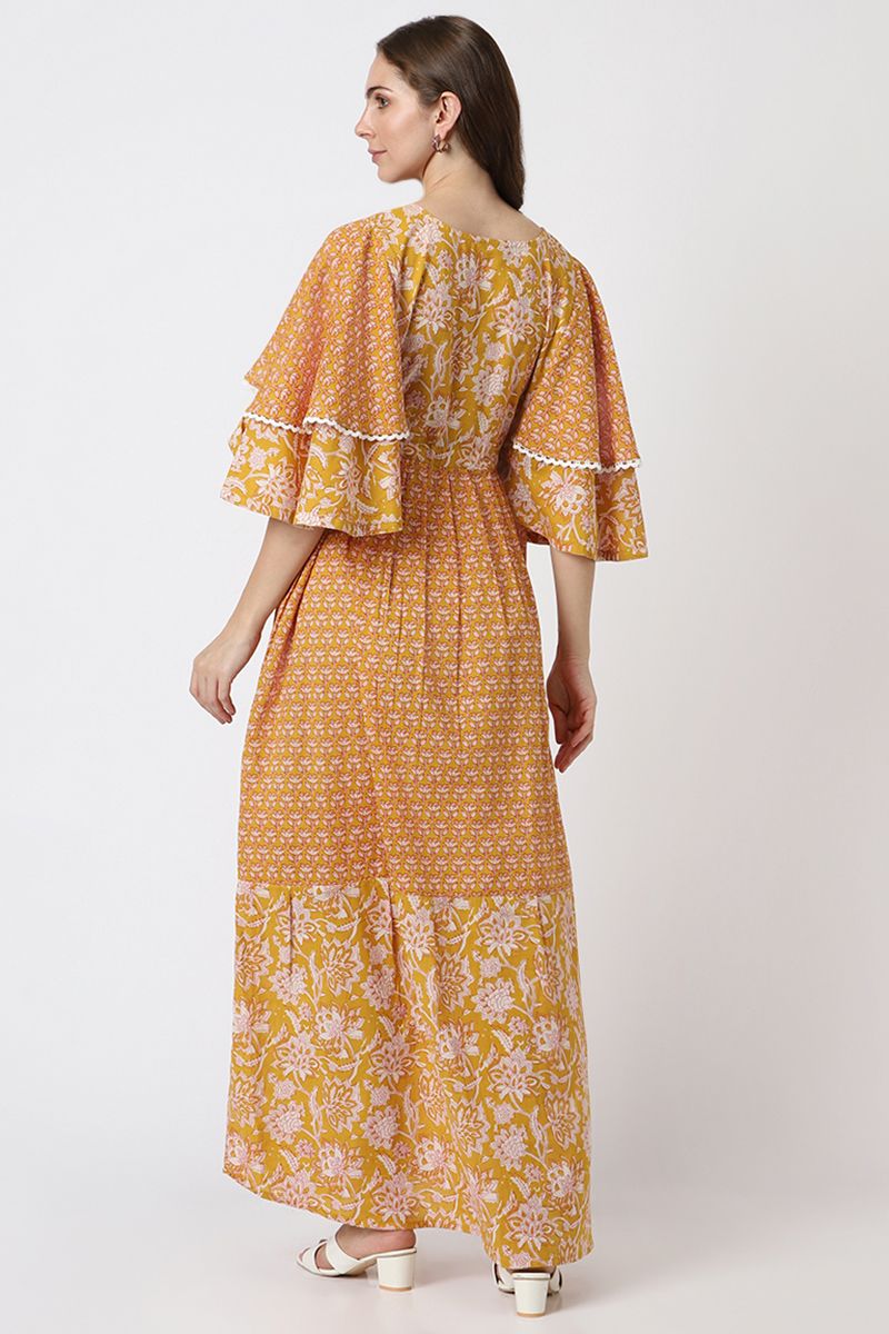 printed women maxi dress with ruffles