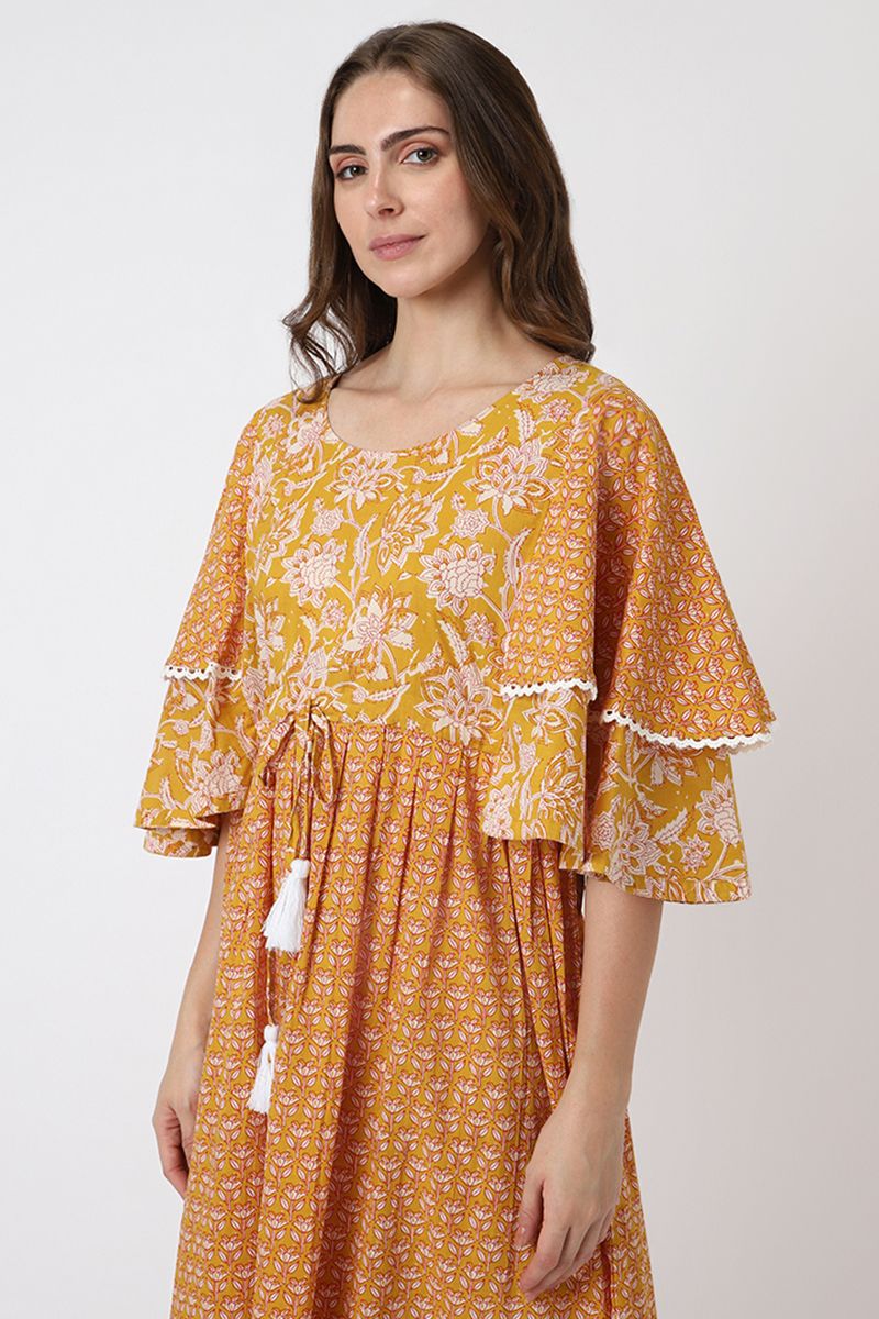 printed women maxi dress with ruffles