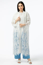women longline kimono with perforated embroidery