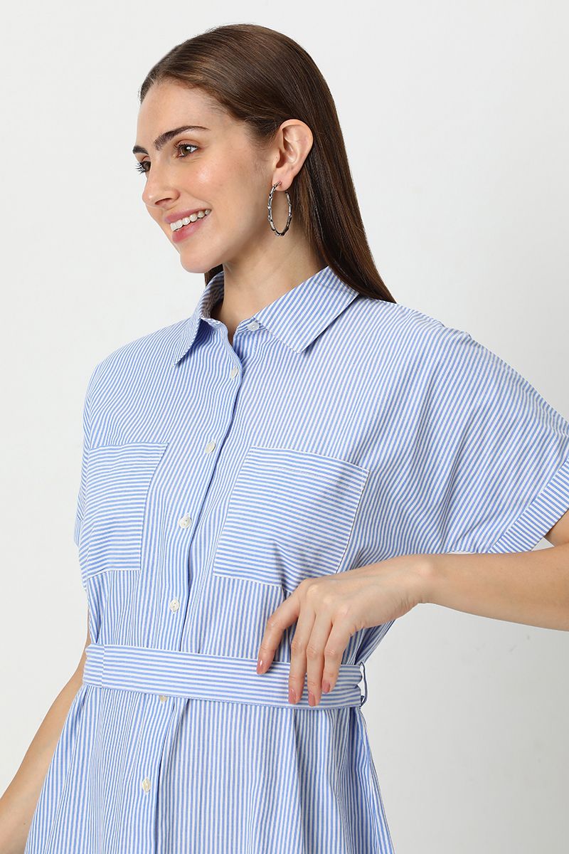 فستان نسائي بنمط قميص مخطط