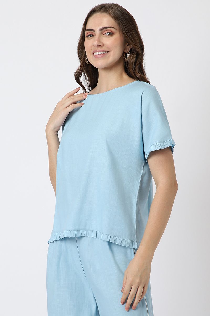 solid colored women top with ruffle