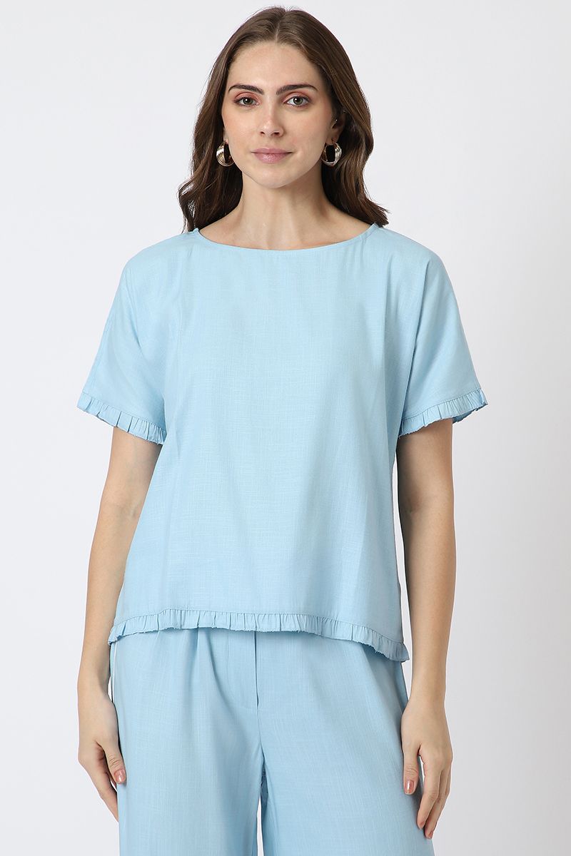 solid colored women top with ruffle