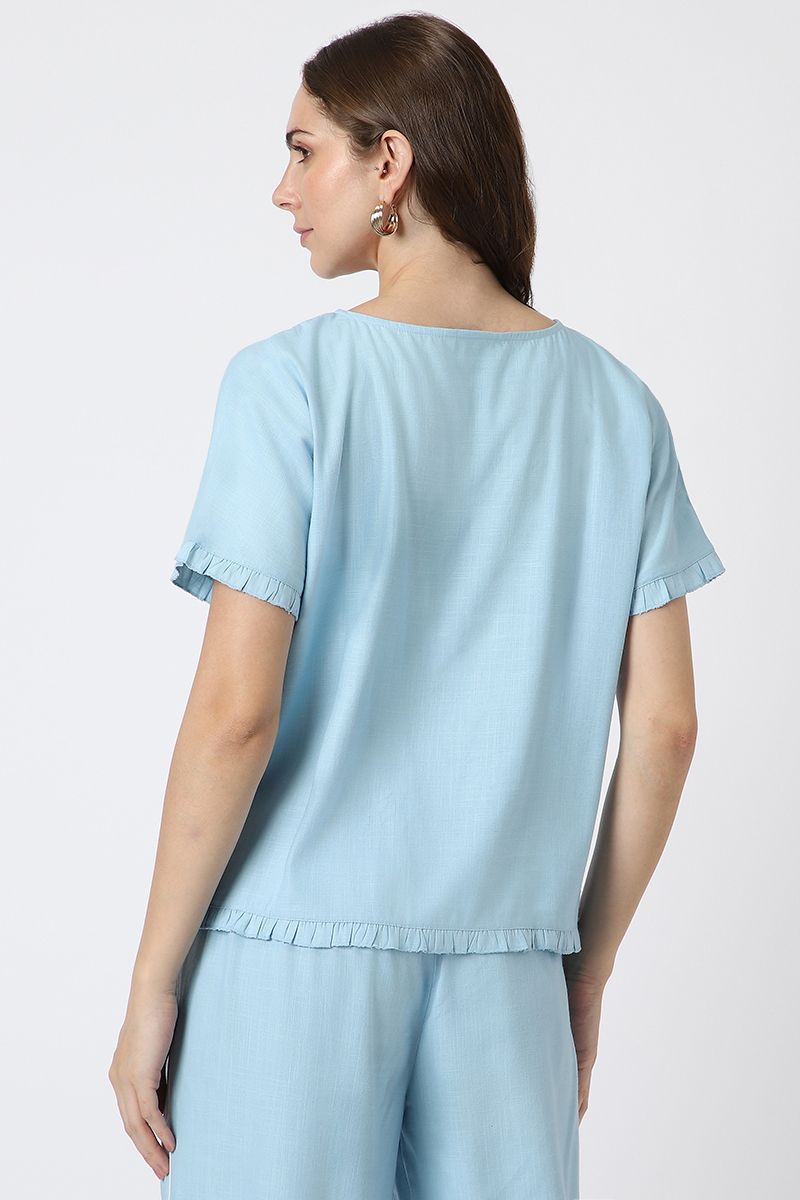 solid colored women top with ruffle