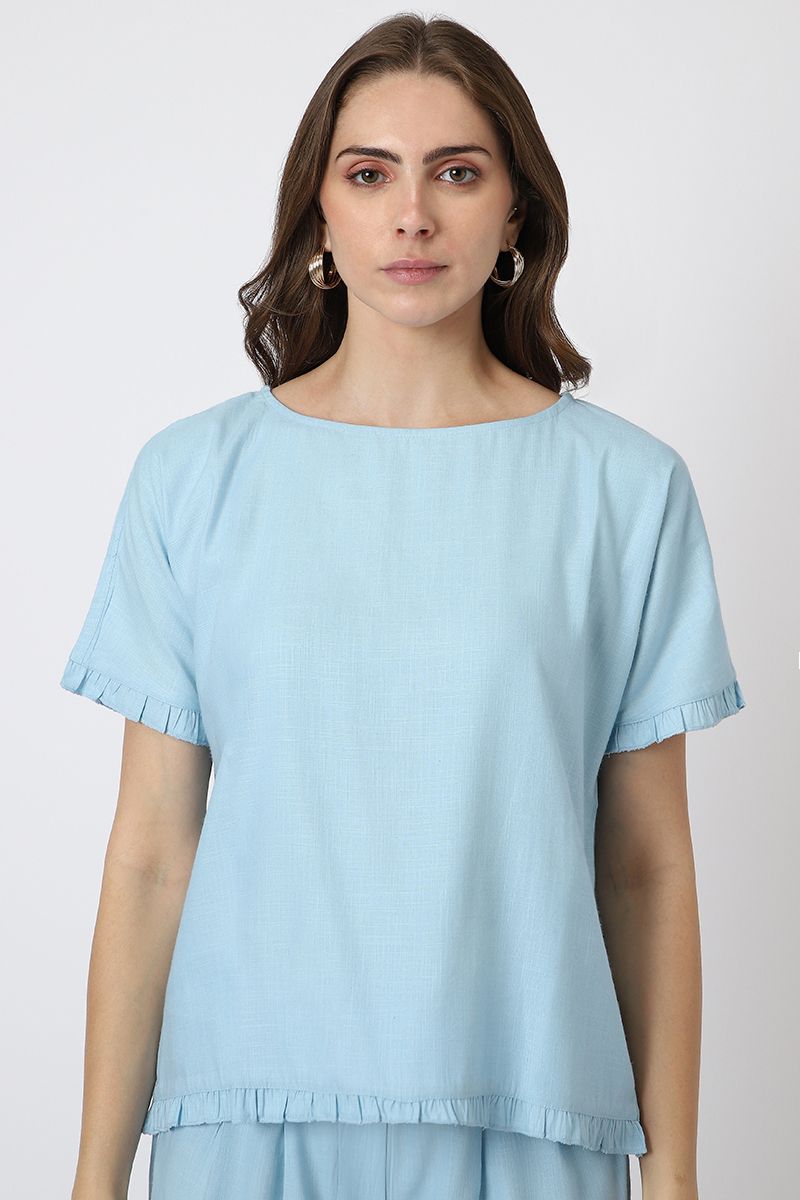 solid colored women top with ruffle