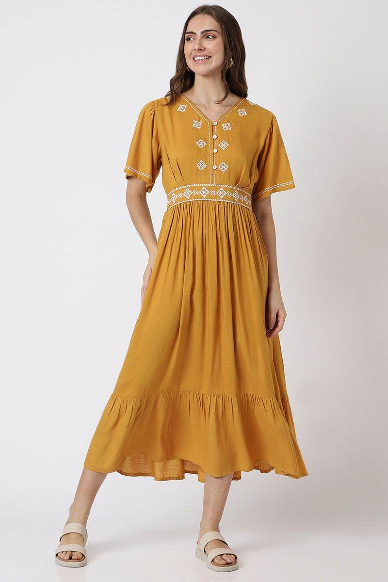 women longline dress with embroidery