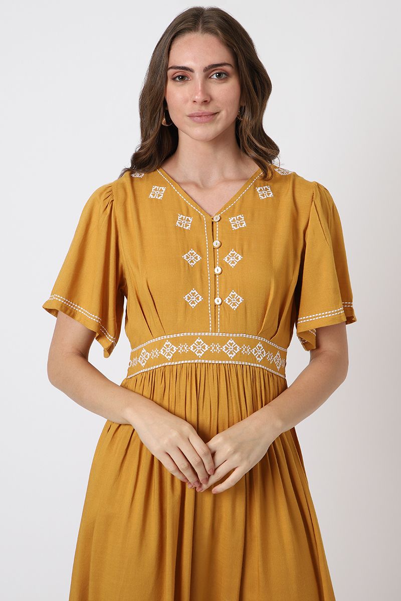 women longline dress with embroidery