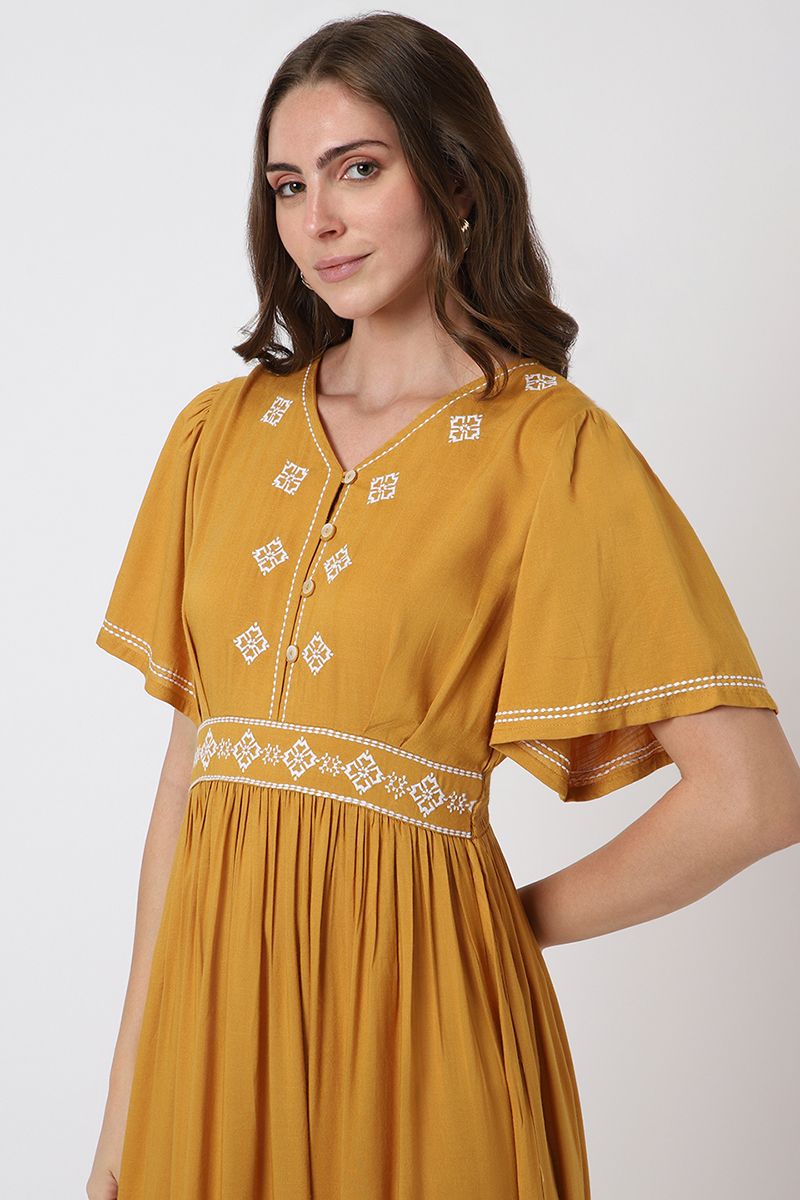 women longline dress with embroidery