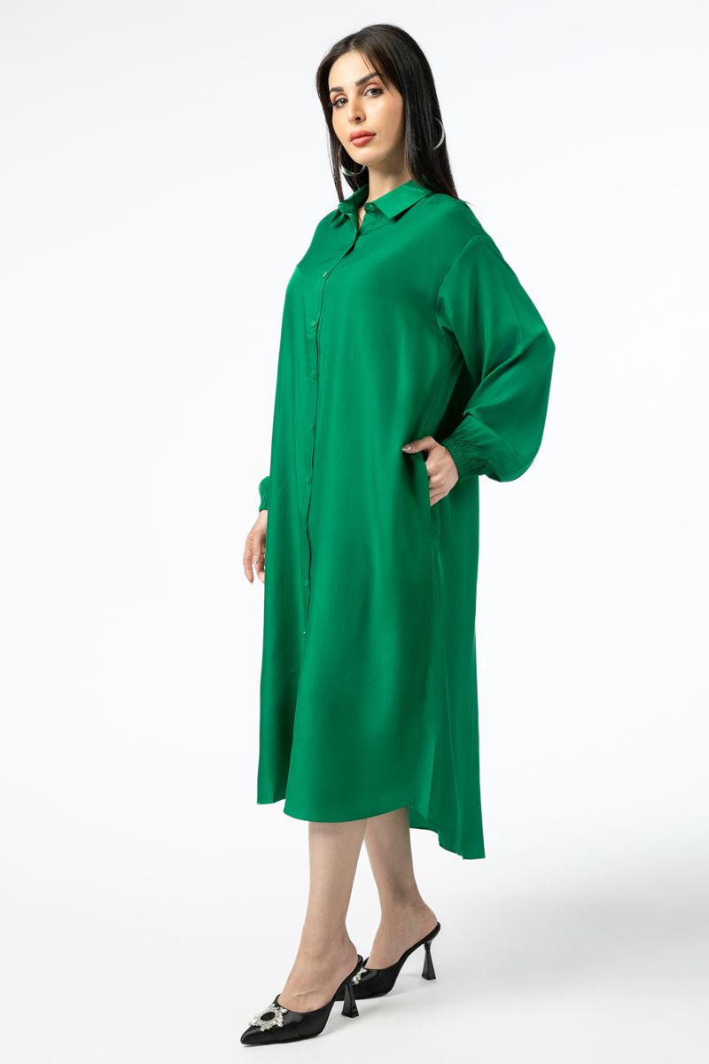 solid colored women shirt dress with pockets