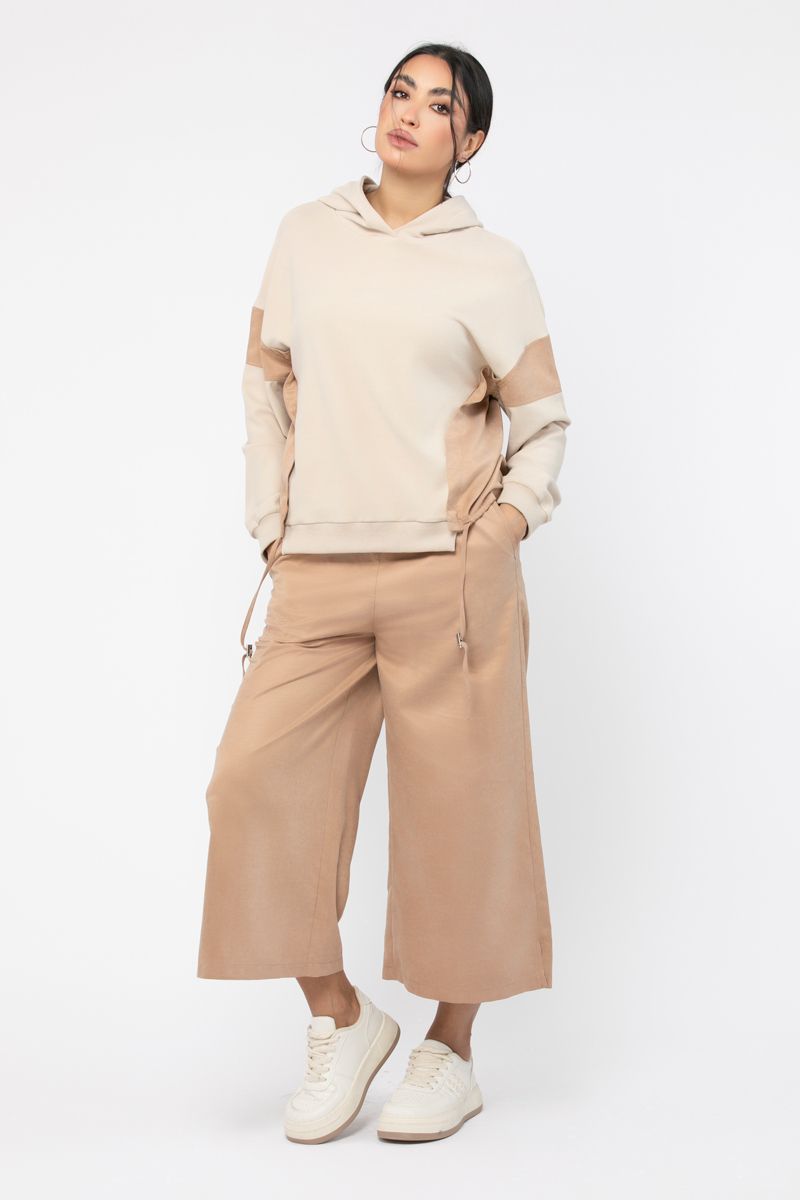 contrats colored women hoodie with drawstring on waistline