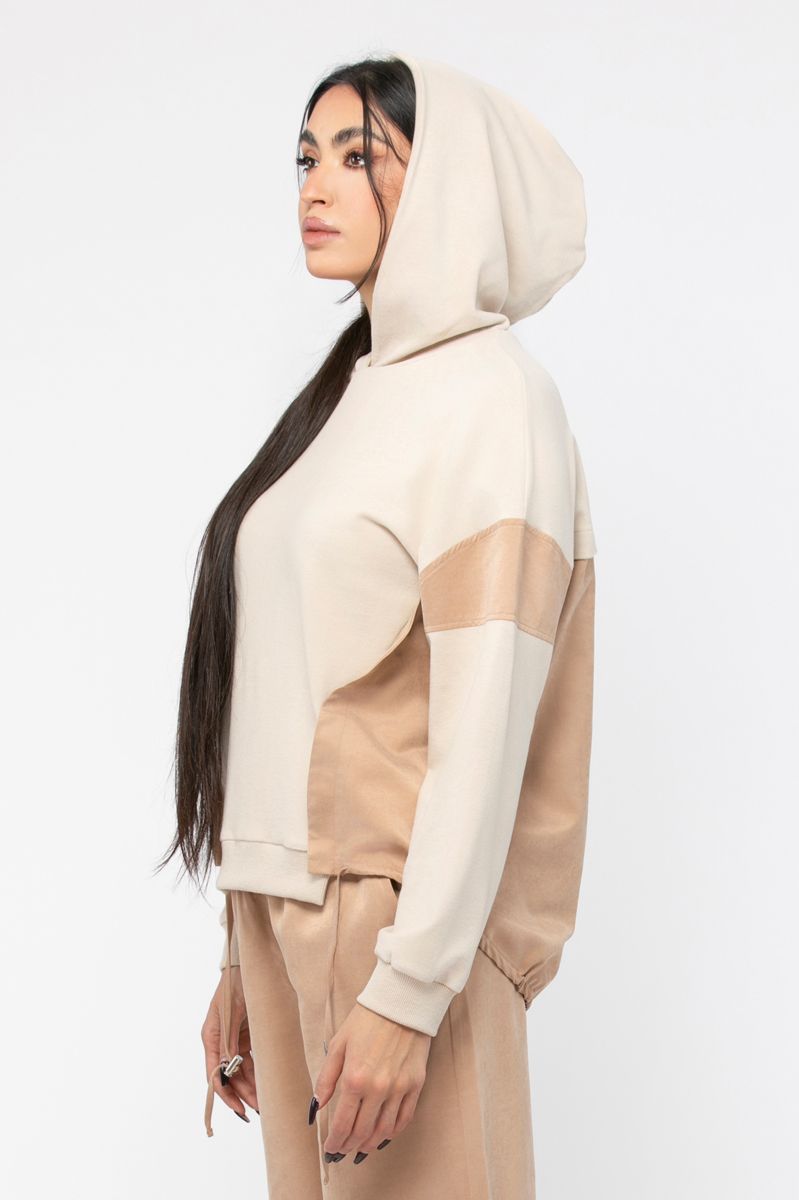 contrats colored women hoodie with drawstring on waistline