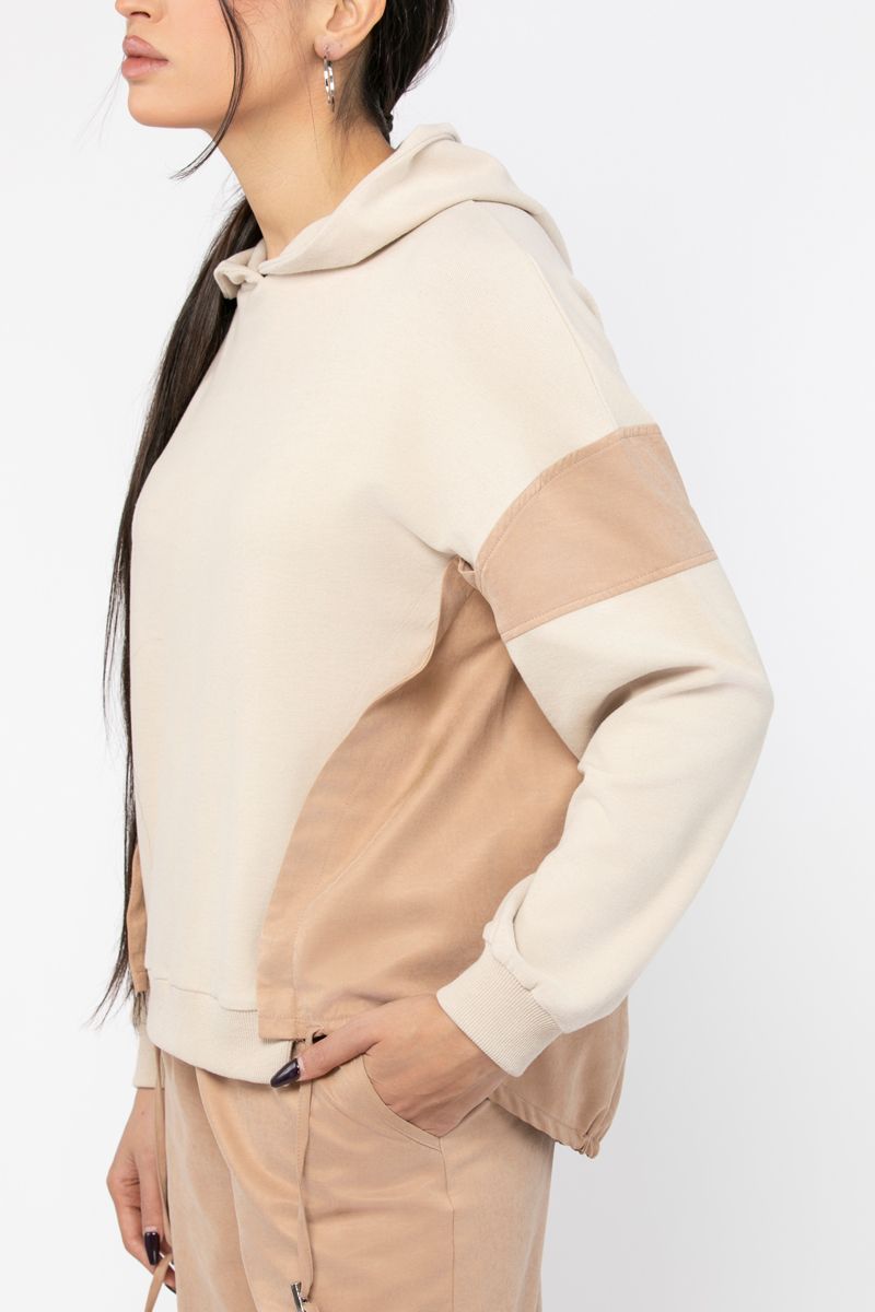 contrats colored women hoodie with drawstring on waistline