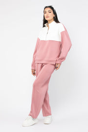 contrast colored women sweatshirt with front zipper