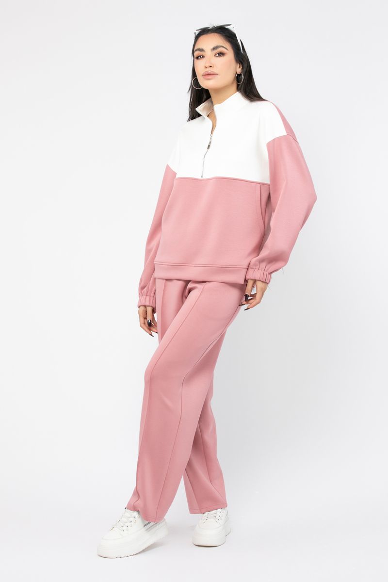 contrast colored women sweatshirt with front zipper