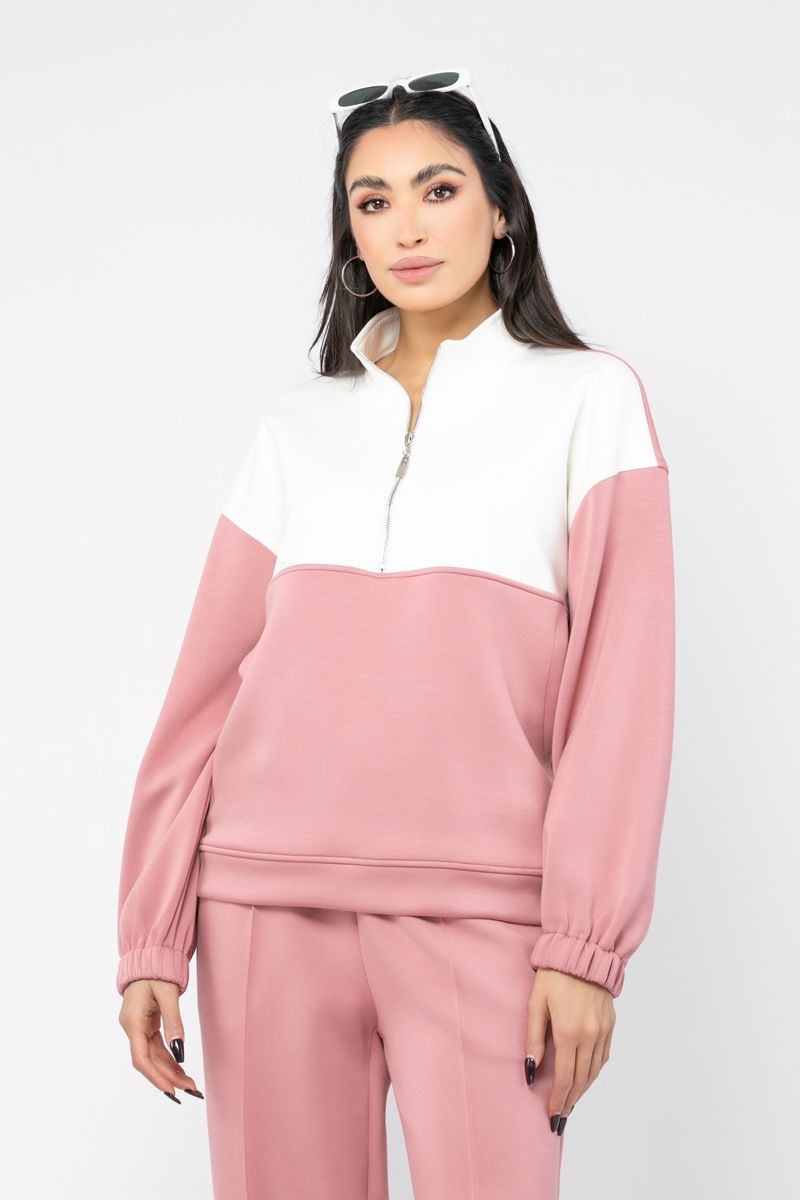 contrast colored women sweatshirt with front zipper